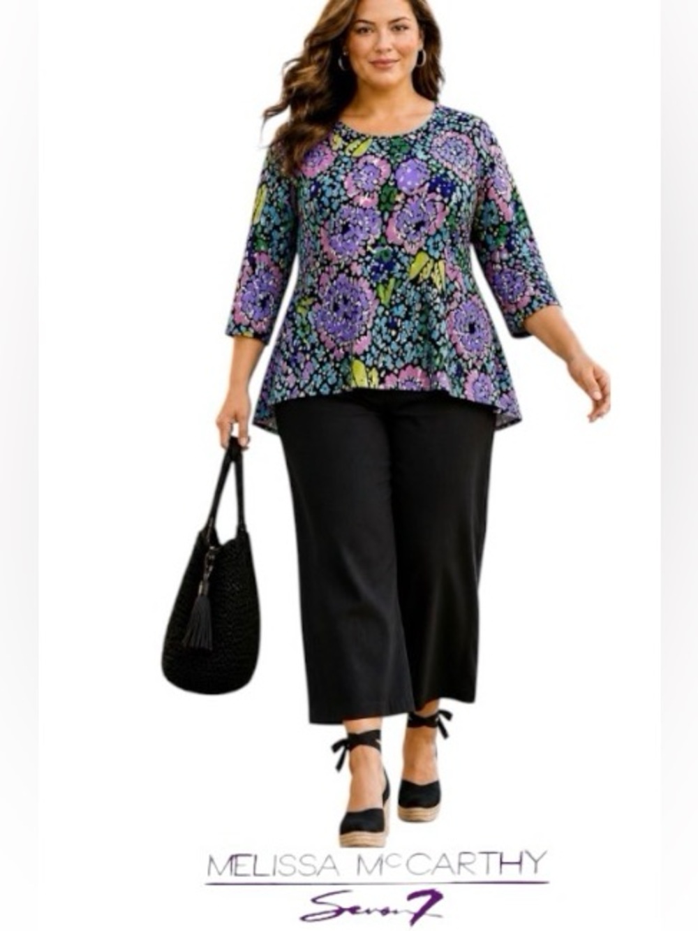 4X Melissa McCarthy Seven7 Floral Scoop-Neck Tunic Top with Hi-Lo Peplum Hem